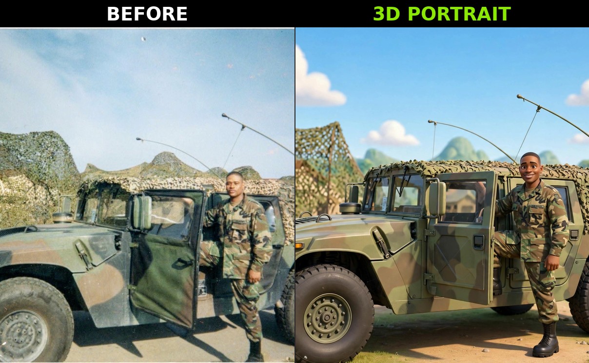 Military photo transformed into a 3D animation portrait