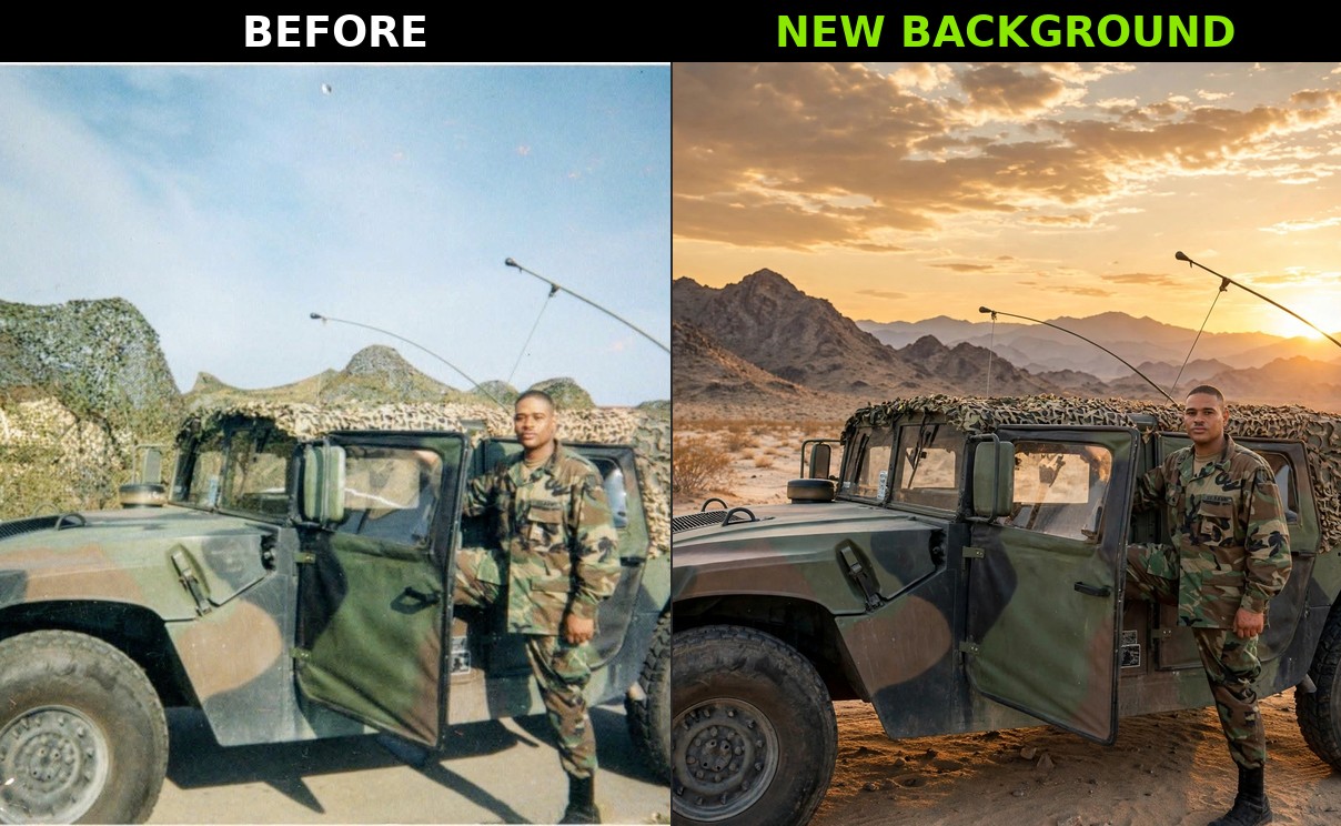 Military photo with a new background