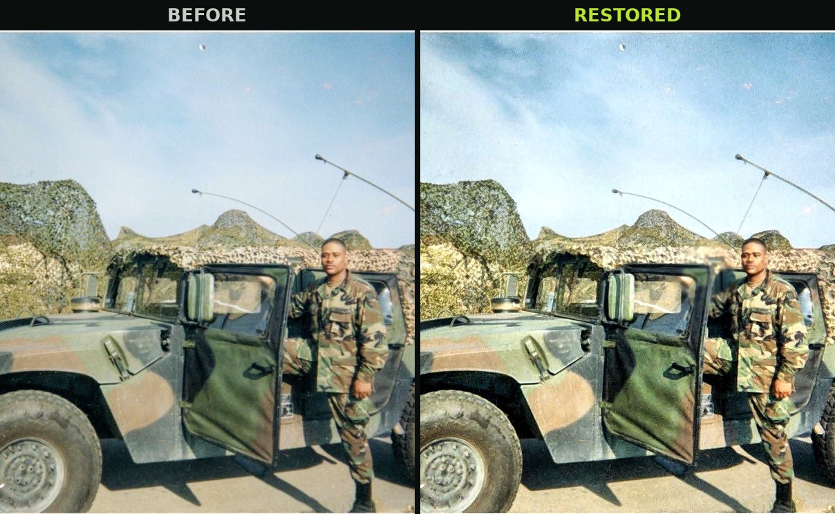Military photo before and after restoration